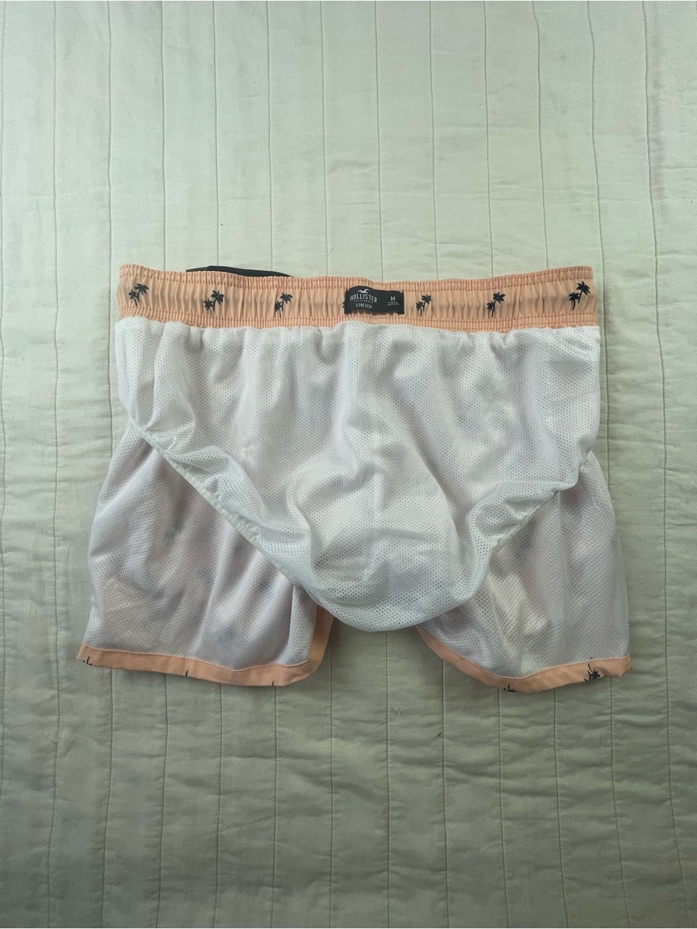 Hollister Peach Swim Trunks Shorts with Black Palm Print Medium - Picture 6 of 6